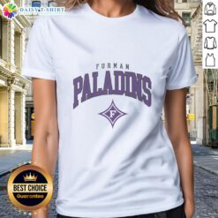 Original Furman Paladins classic logo on a ladies tee, perfect for fans showcasing school spirit and style.