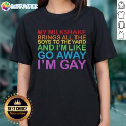 Vintage ladies tee featuring 'My Milkshake Brings All The Boys' design for LGBT Pride Month celebration.