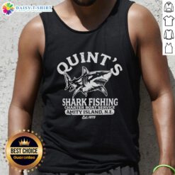 Original Quints Shark Fishing Charter Boat Service Amity Island since 1975 featuring Great White Shark tank top design.