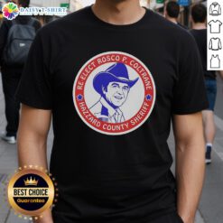 Original Re-Elect Rosco P Coltrane for Hazzard County Sheriff campaign logo T-shirt featuring vibrant design and bold text.