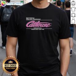 Alt Text: Original Riki Rachtman's World Famous Cathouse Hollywood USA T-Shirt featuring a rock and roll club design.