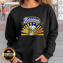 Alt Text: Original Snoopy Savannah Bananas baseball dog in batting stance on a cozy sweatshirt, perfect for fans.