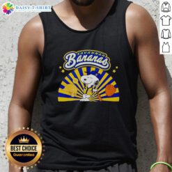 Alt Text: Snoopy in baseball batting stance on a tank top, perfect for Savannah Bananas fans and dog lovers.