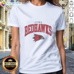 Alt Text: Original Southeast Missouri State Redhawks classic logo on a stylish ladies tee shirt design.