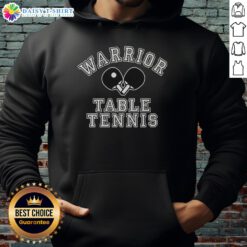Alt Text: Original Warrior Table Tennis hoodie featuring two crossed ping pong paddles design, perfect for sports enthusiasts.