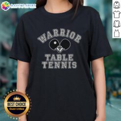 Original Warrior Table Tennis - Two crossed ping pong paddles design on a ladies tee shirt.