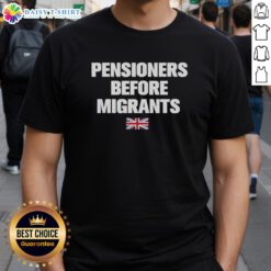 Premium Pensioners Before Migrants T-Shirt featuring a bold graphic design, perfect for expressing unique viewpoints.