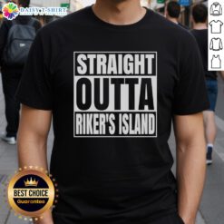 Premium Straight Outta Riker's Island Prison T-Shirt featuring bold graphic design and comfortable fit, perfect for casual wear.