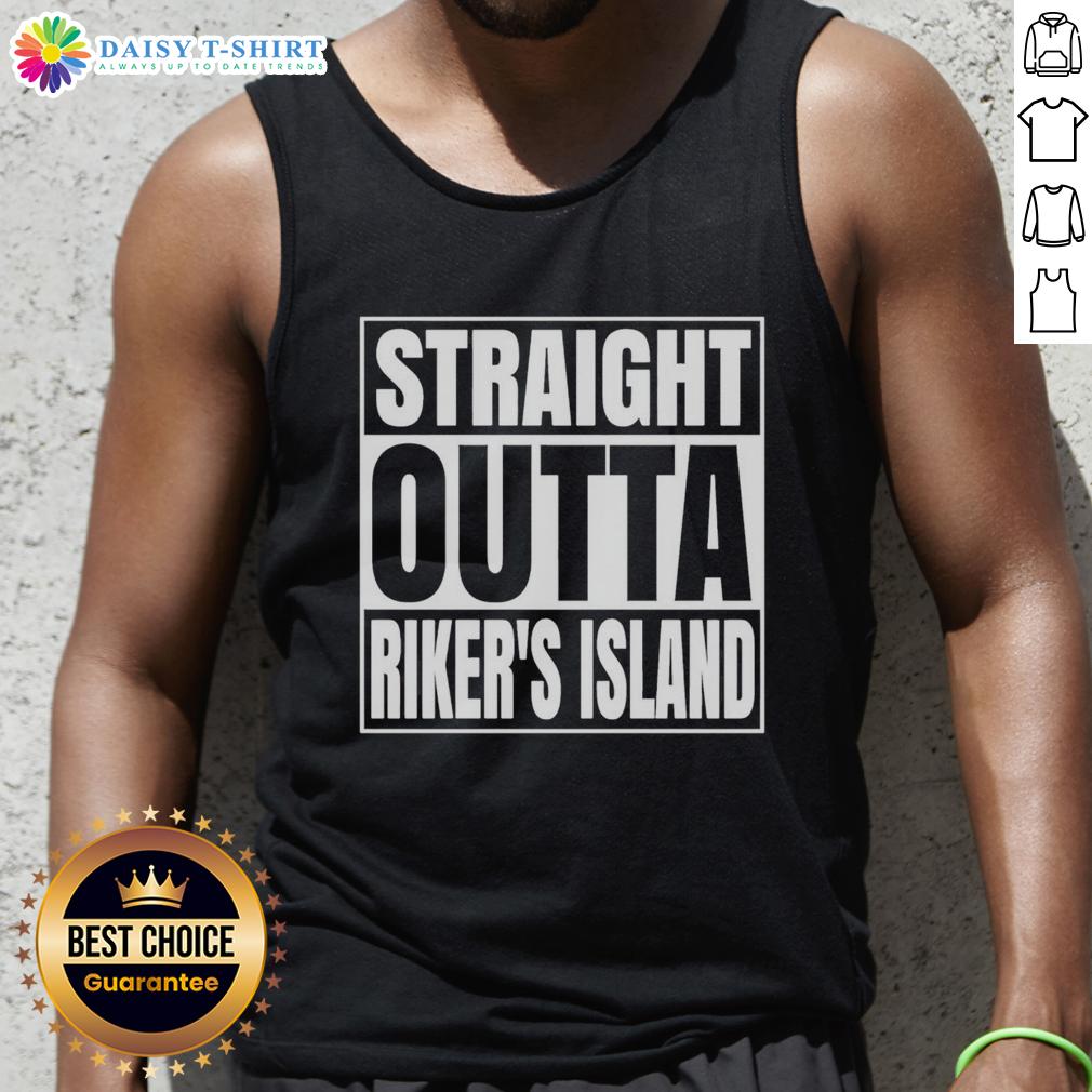 Premium Straight Outta Rikers Island Prison Tank Top in black, featuring bold graphic design for streetwear style.