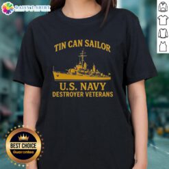 Alt Text: Vintage ladies tee featuring a premium tin can sailor US Navy destroyer design for veterans, perfect for proud service members.