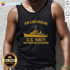 Alt Text: Vintage tank top featuring a premium tin can design of a US Navy destroyer for veterans.