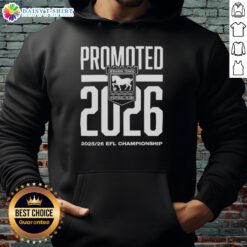 Alt Text: Pretty Ipswich Town FC Promoted 2026 EFL Championship hoodie design featuring team colors and logo.