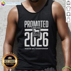 Pretty Ipswich Town FC Promoted 2026 EFL Championship tank top design featuring team colors and logo.