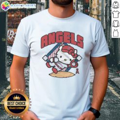 Alt Text: Pretty Los Angeles Angels Hello Kitty T-Shirt featuring colorful graphics and a stylish design for fans and collectors.