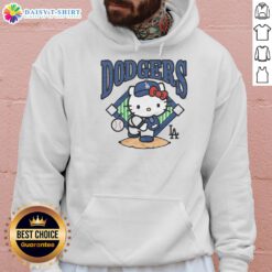 Cute Pretty Los Angeles Dodgers Hello Kitty Hoodie featuring vibrant colors and playful design for baseball fans.