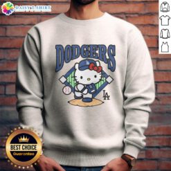 Alt Text: Stylish Los Angeles Dodgers Hello Kitty sweatshirt featuring vibrant colors and playful design, perfect for fans.