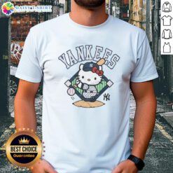 Alt Text: Pretty New York Yankees Hello Kitty T-Shirt featuring a cute design with the Yankees logo and Hello Kitty graphics.