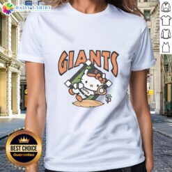 Pretty orange San Francisco Giants Hello Kitty ladies tee featuring a cute design, perfect for fans and fashion lovers.