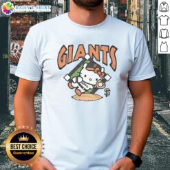 Alt Text: Pretty orange San Francisco Giants Hello Kitty T-shirt featuring a cute design, perfect for fans and collectors.