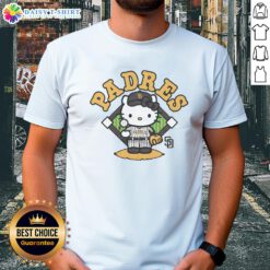 Cute San Diego Padres Hello Kitty T-Shirt featuring vibrant colors and playful design, perfect for fans and collectors.