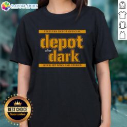 Alt Text: Pretty Steelers Depot Official Depot After Dark Ladies Tee in black with stylish design for fans of the Pittsburgh Steelers.