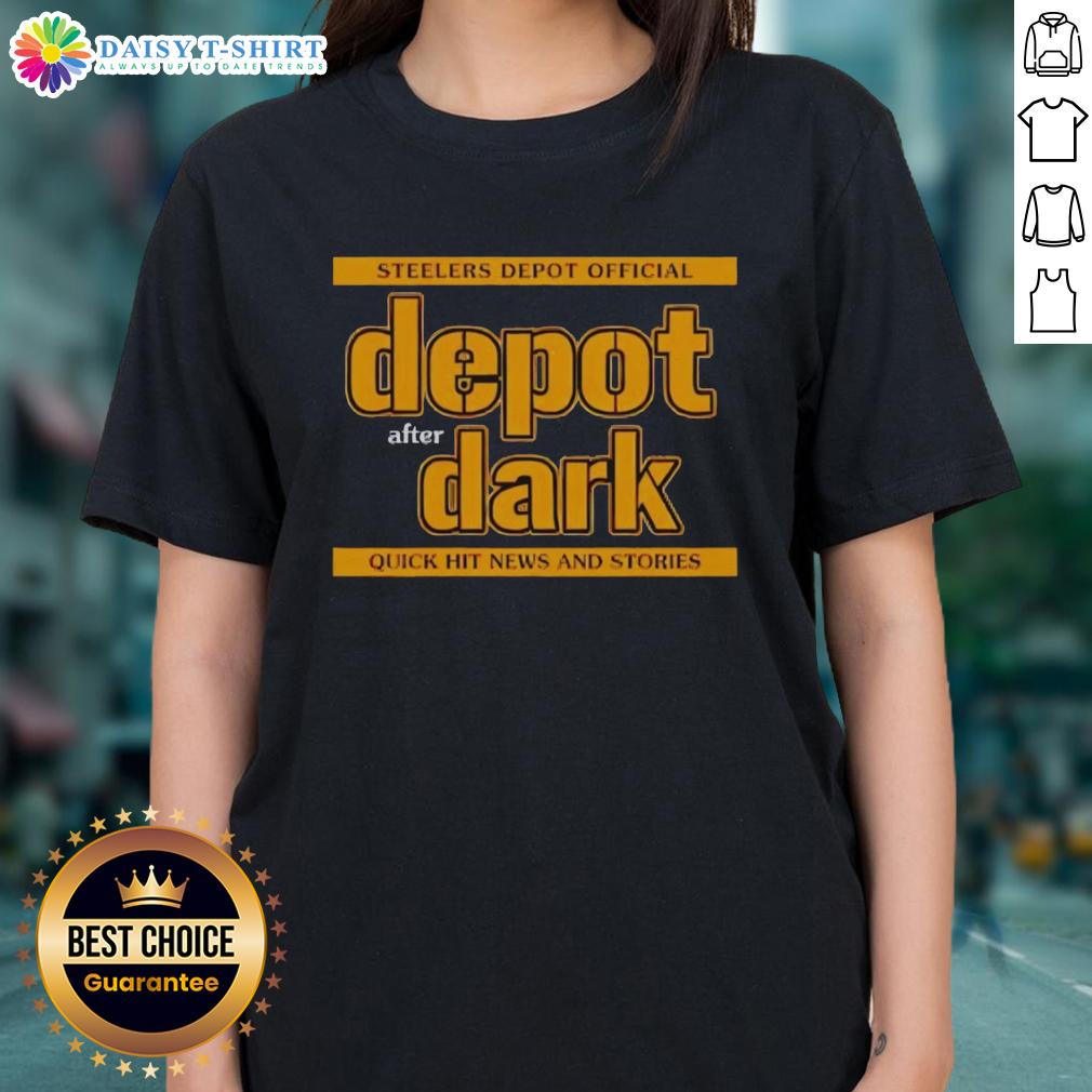 Alt Text: Pretty Steelers Depot Official Depot After Dark Ladies Tee in black with stylish design for fans of the Pittsburgh Steelers.