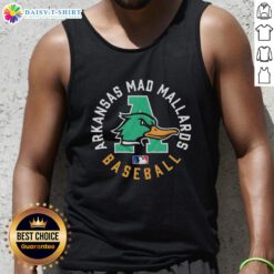 Alt Text: Top Arkansas Mad Mallards baseball logo tank top featuring vibrant design and bold colors for fans and players.