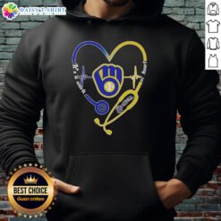 Milwaukee Brewers hoodie featuring a stethoscope and heartbeat design, perfect for fans and medical professionals.