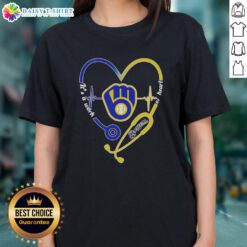 Top Milwaukee Brewers stethoscope heartbeat ladies tee, perfect for fans who love baseball and healthcare.