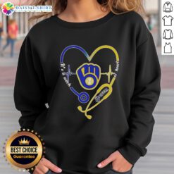 Top Milwaukee Brewers sweatshirt featuring a stethoscope heartbeat design, perfect for fans and healthcare professionals.