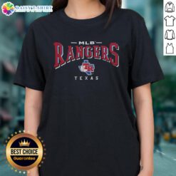 Top Texas Rangers Royal Vintage Logo Ladies Tee showcasing a stylish retro design perfect for fans.