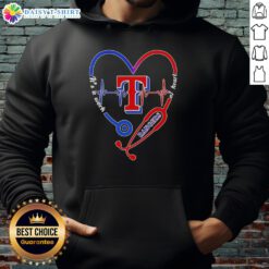 Top Texas Rangers stethoscope heartbeat hoodie design, showcasing a stylish blend of sports and healthcare themes.