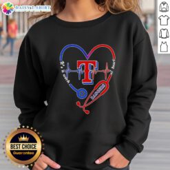 Top Texas Rangers Stethoscope Heartbeat sweatshirt showcasing a unique design for baseball fans and healthcare workers.