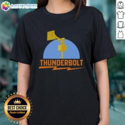 Alt Text: Top Thunderbolt Civil Defense Siren Lightning Bolt Ladies Tee featuring a bold lightning bolt design on a stylish shirt.