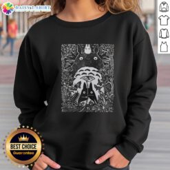 Cozy Inocut style sweatshirt featuring big and small Totoro from My Neighbor Totoro in a lush forest setting.