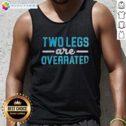 Model wearing 'Top Two Legs Are Overrated' tank top, showcasing a bold graphic design and casual summer style.