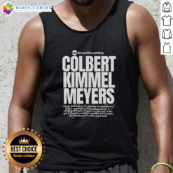 Top USA tank top featuring 'The World Is Watching' design with Colbert, Kimmel, and Meyers for trendy casual wear.