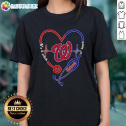 Top Washington Nationals stethoscope heartbeat design on a ladies tee, blending sports and healthcare passion.
