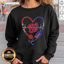 Alt Text: Top Washington Nationals sweatshirt featuring stethoscope and heartbeat design, perfect for fans and healthcare workers.
