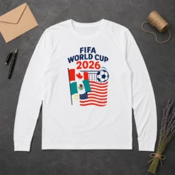 Awesome FIFA World Cup 2026 Canada Mexico United States Soccer long sleeve shirt in white with bold graphic print