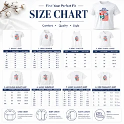 Size chart for Awesome FIFA World Cup 2026 Canada Mexico United States Soccer with measurements in inches and cm
