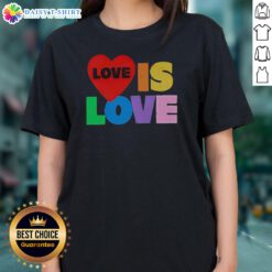 Awesome Love Is Love Pride LGBTQ Ladies Shirt displayed on a model, showcasing vibrant colors and a comfortable fit.