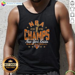 Awesome New York Knicks 2026 NBA Champions Basketball Fan Tank Top in white with bold blue and orange graphics