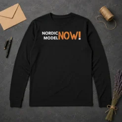 Awesome Nordic Model Now! Slogan long sleeve shirt with bold text design on front, comfortable fit