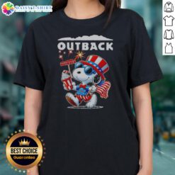 Awesome Snoopy X Outback Fourth Of July American 250 Years 1776 2026 Fireworks Ladies Shirt featuring vibrant colors and festive graphics.