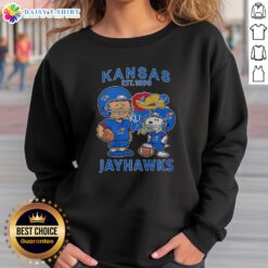 Awesome The Peanuts Kansas Jayhawks Football Est 1890 Sweashirt in navy blue with bold team graphics