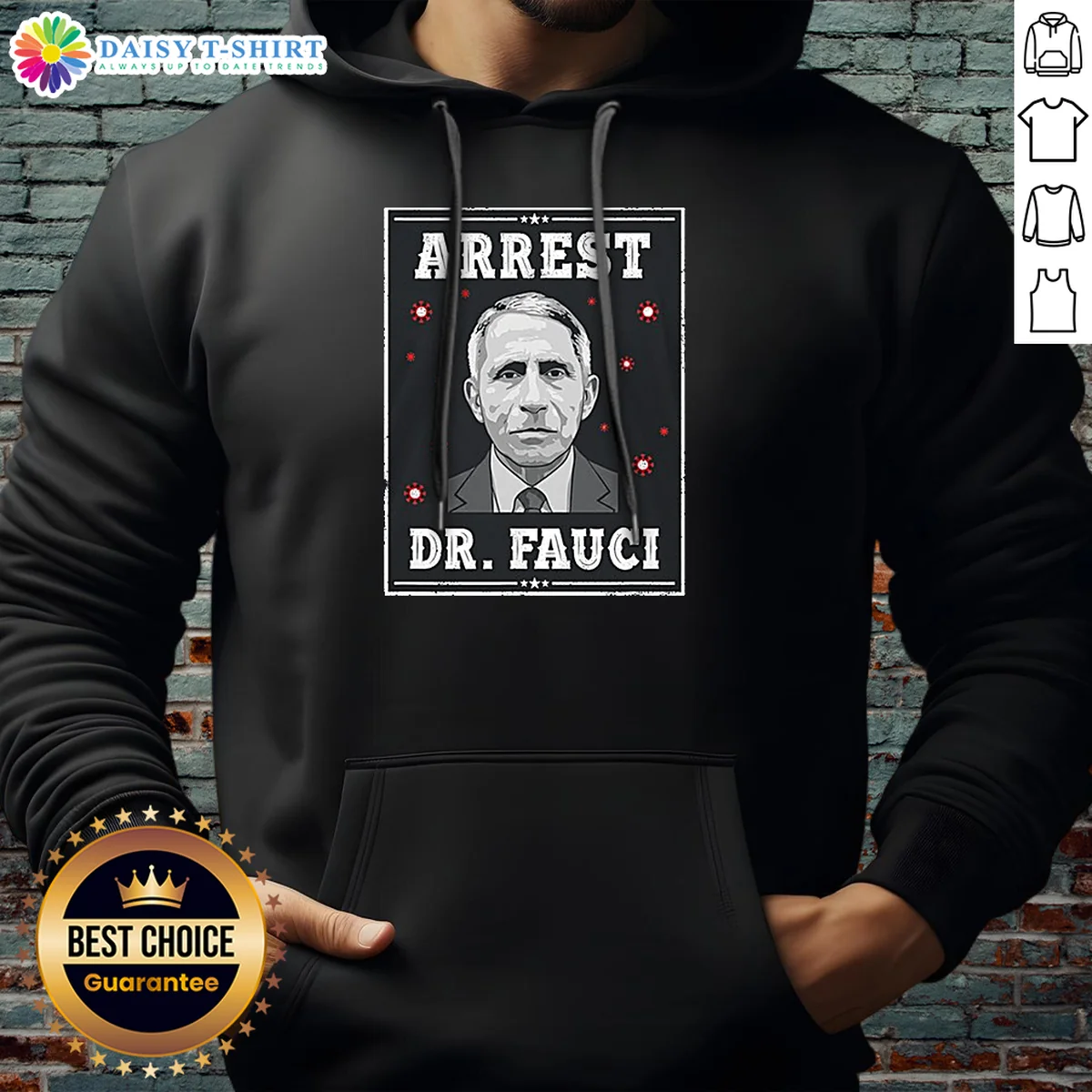 Funny Dr Fauci Arrest Medical Freedom Anti Lockdown Political Portrait Hoodie Funny Dr Fauci Arrest Medical Freedom Anti Lockdown Political Portrait Hoodie in black, front view
