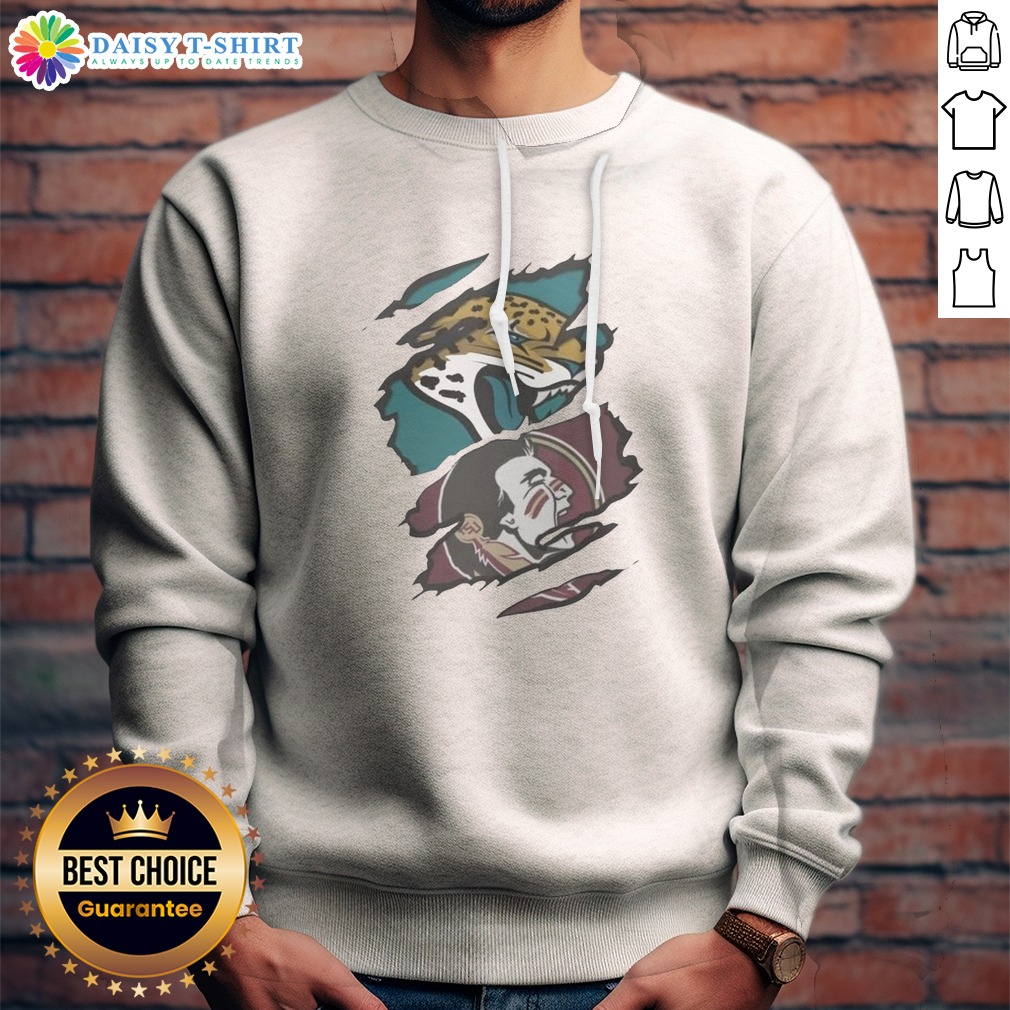 Funny Jacksonville Jaguars Florida State Seminoles Team Logo Shirt on Sweashirt Funny Jacksonville Jaguars Florida State Seminoles Team Logo Shirt shown as a sweashirt preview
