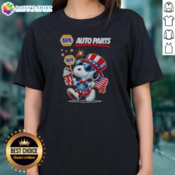 Funny Snoopy X Napa Auto Parts Fourth Of July American 250 Years 1776 2026 Fireworks Ladies Shirt featuring vibrant fireworks design
