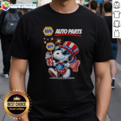 Funny Snoopy X Napa Auto Parts Fourth Of July American 250 Years 1776 2026 Fireworks Shirt displayed on a hanger